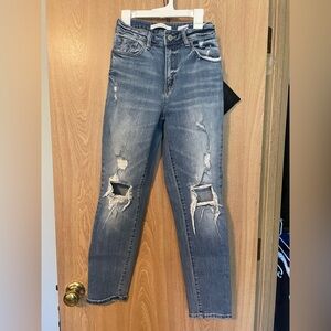 Eunina Blue Straight Leg Jeans with Distressed Details